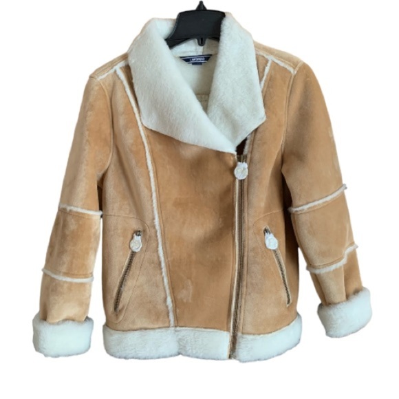 LANDSEND Womens Petite Faux Sheepskin Shearling Warm Winter Fleece Moto Jacket - Picture 2 of 11